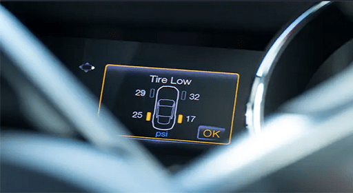 the dashboard shows the tire pressure monitoring system